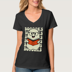 Camiseta Livros de Leitura de Fantasma Bonito de Halloween
