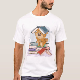 Camiseta Livros de Leitura de Urso de Cartoon Bonito