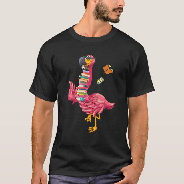 Camiseta Livros de Leitura Flamingo Bonitos Amam Livros Bib (Frente)