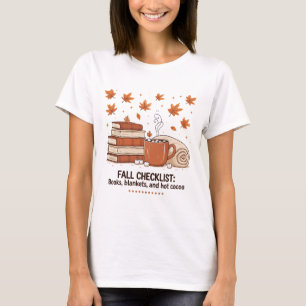 Camiseta Livros de Verificação de Outono Mantas Cacau Quent