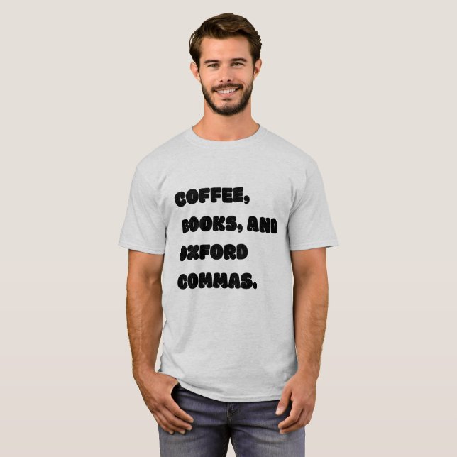 Camiseta Livros do café e vírgulas de Oxford (Frente Completa)