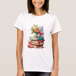 Camiseta Livros e Flores Lendo Sobre