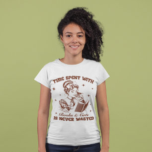 Camiseta Livros E Gatos De Meninas Retro