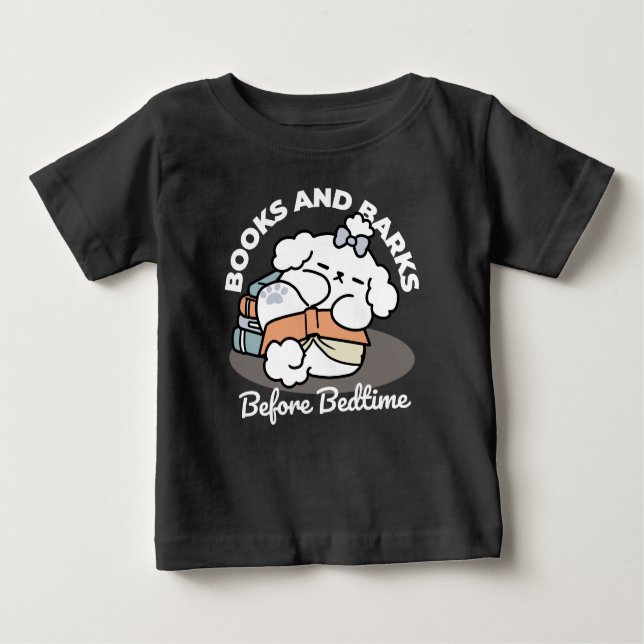 Camiseta Livros e Latidos - Design de Leitura de Cachorro S (Frente)