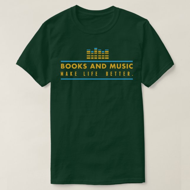 Camiseta Livros e música amarelos (Frente do Design)