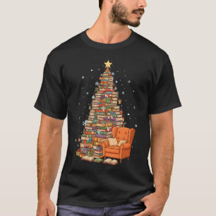 Camiseta Livros Engraçados de Natal Árvore Amante de Livros