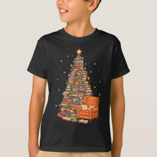 Camiseta Livros Engraçados de Natal Árvore Amante de Livros