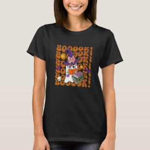 Camiseta Livros Fantasma Bonito Biblioteca Livros Halloween