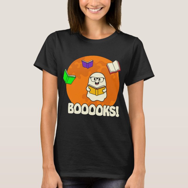 Camiseta Livros Fantasma Lendo Livros Engraçados (Frente)