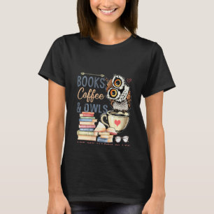 Camiseta Livros femininos Café e Corujas São Meu Feliz Luga