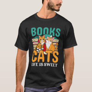 Camiseta Livros Gatos A Vida É Doce Lendo