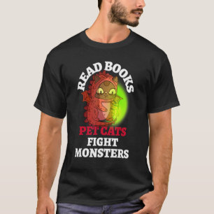 Camiseta Livros Gatos Combatem Monstros Bookic Dragon Rea