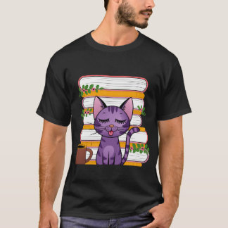 Camiseta Livros, gatos e café