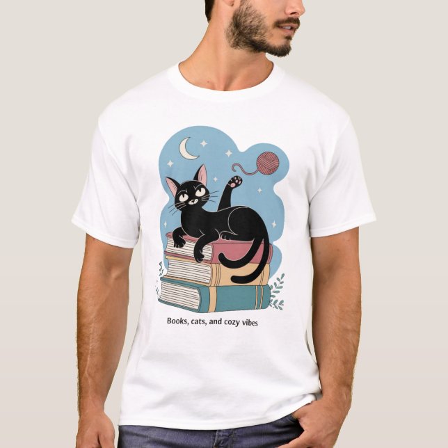 Camiseta "Livros, Gatos e Víblias Cozinhas - Gato Whimsical (Frente)