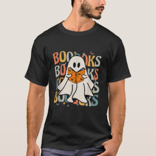 Camiseta Livros Ghost Halloween Groovy Book Lendo Teache