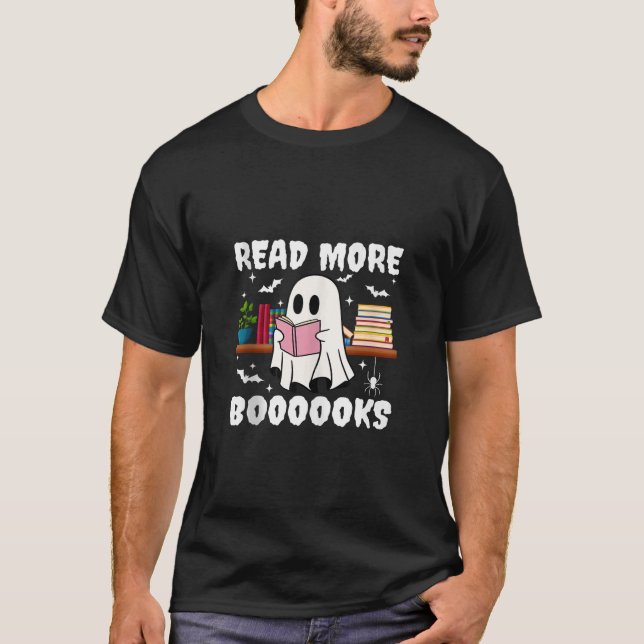 Camiseta Livros Ghost Halloween Leia mais livros (Frente)