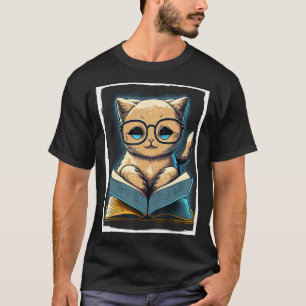 Camiseta Livros Óculos Óculos de Gato Educador de Cabos Lei