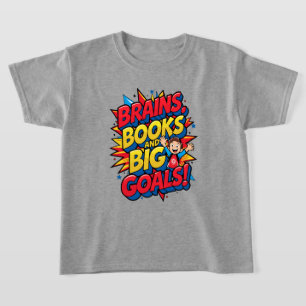 Camiseta Livros sobre cérebros e grandes metas - Diversão d