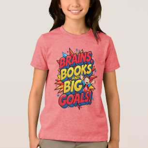 Camiseta Livros sobre cérebros e grandes metas - Diversão d