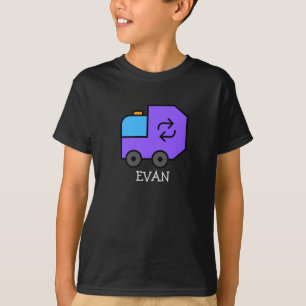 Camiseta Lixo/Caminhão de Reciclar roxo com nome para crian