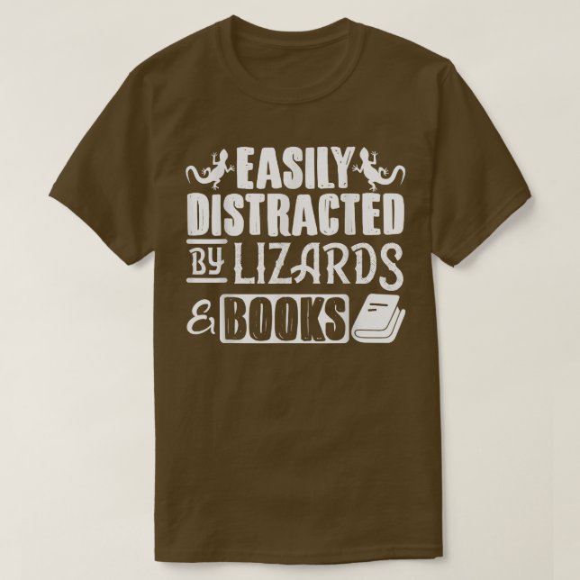 Camiseta Lizard Book Reptile facilmente distraído por Lizar (Frente do Design)