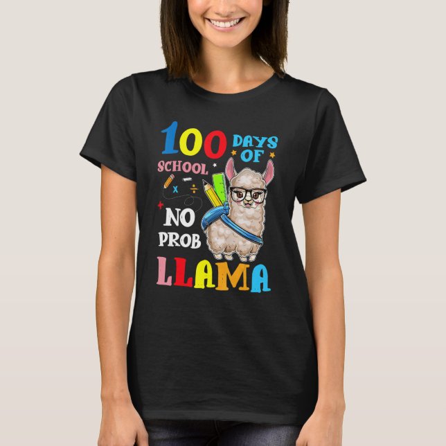 Camiseta Llama 100 Days Of School No Probllama Teacher Stud (Frente)