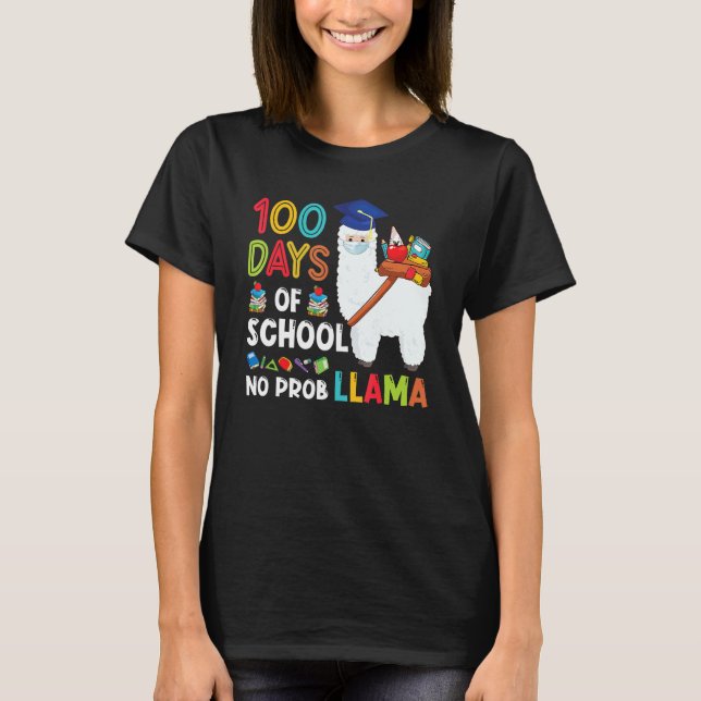 Camiseta Llama 100 Days Of School No Probllama Teacher Stud (Frente)
