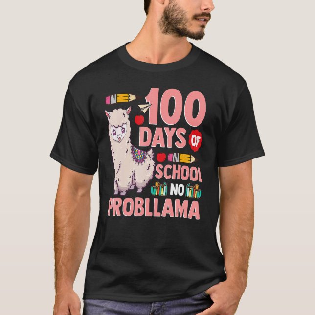 Camiseta Llama 100 Days Of School No Probllama Teacher Stud (Frente)