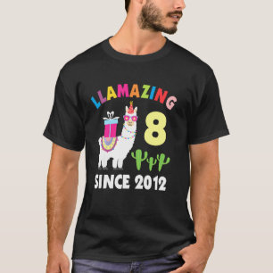 Camiseta Llama 8 Anos Aniversário Llama Meninas Crianças