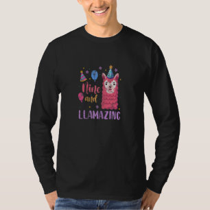 Camiseta Llama 9º Aniversário, Nove E Luz, De 9 Anos