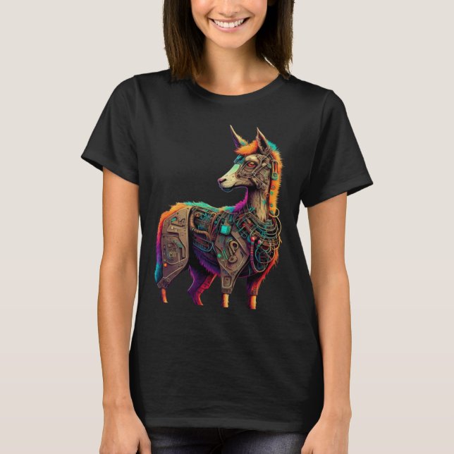 Camiseta Llama Alpaca Cyborg Suit Technology Fiction (Frente)