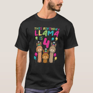 Camiseta Llama Aniversário Para Meninas 4º Festa De Anivers