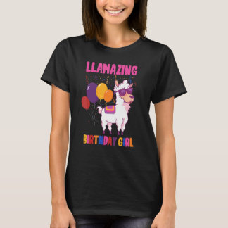 Camiseta Llama Birthday Girl Alpaca Bday Party Balloons Ani