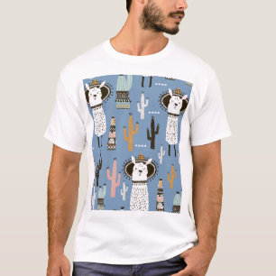 Camiseta Llama, Cactus, Padrão De Elementos Desenhados À Mã