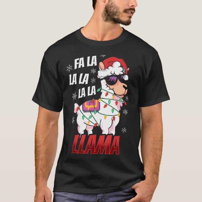 Camiseta Llama Christmas  Fa La La Llama  Xmas Lights (Frente)