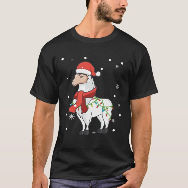 Camiseta Llama Christmas Lights Sturdy Animals  Alpaca Xmas (Frente)