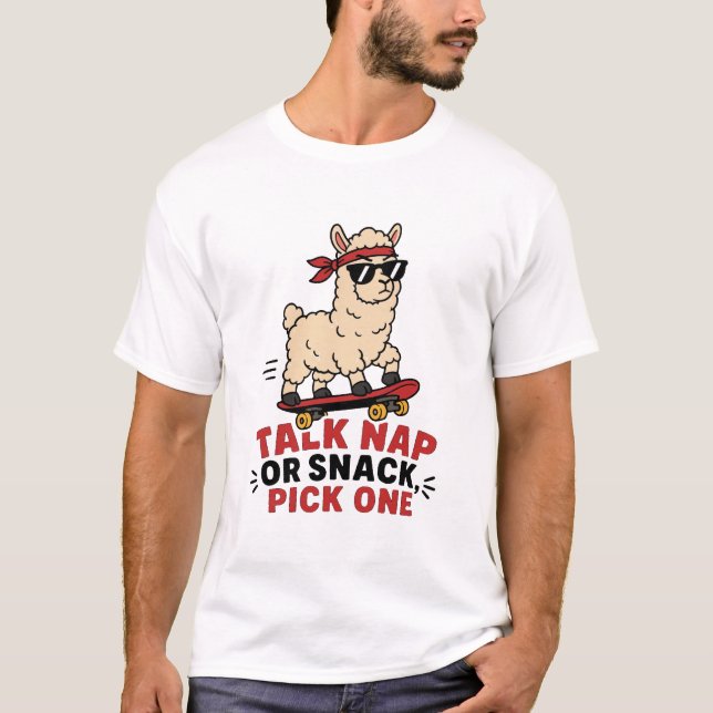 Camiseta Llama de Conversa, Soneca ou Lanche (Frente)