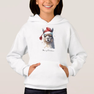 Camiseta Llama de Natal em Aquarela com Chapéu de Papai Noe
