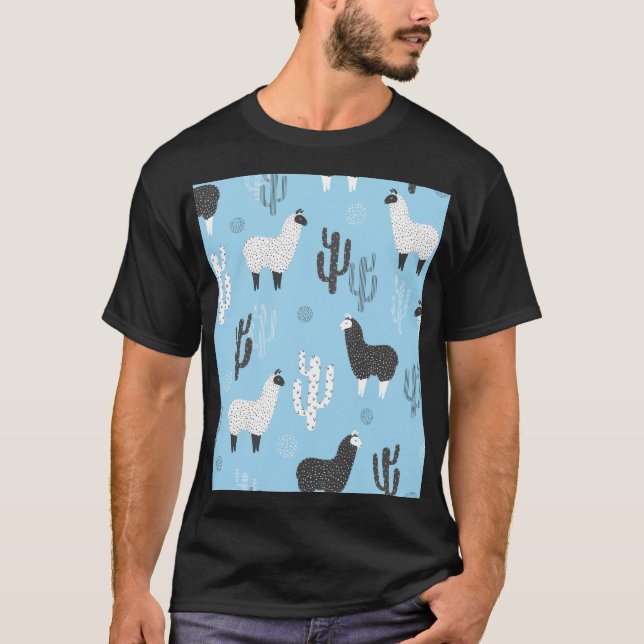 Camiseta Llama e cacto, padrão fofo. (Frente)