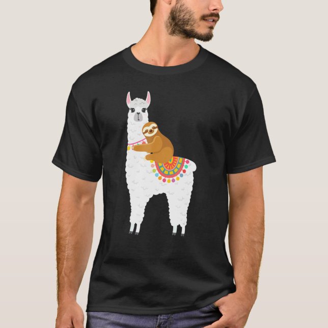 Camiseta Llama e Sloth Dormindo, Pijamas Sleepwear Nightgo (Frente)