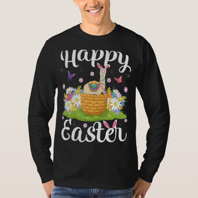 Camiseta Llama Easter Ovo Caça Floral Páscoa Llama Sunda (Frente)