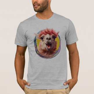 Camiseta "Llama feliz com fundo colorido"
