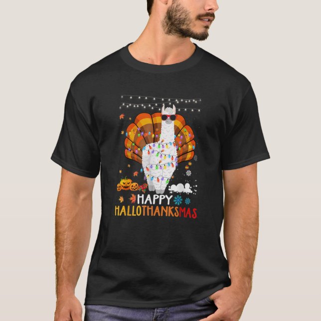 Camiseta Llama Happy Hallothanksmas Halloween (Frente)