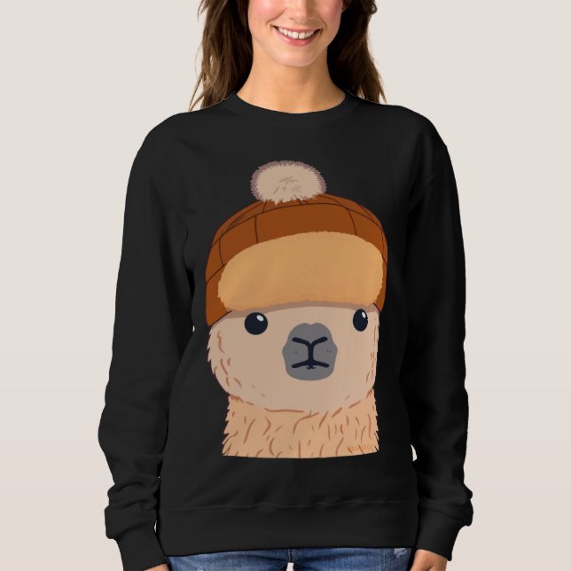 Camiseta Llama in Winter Hat Cute Character (Frente)