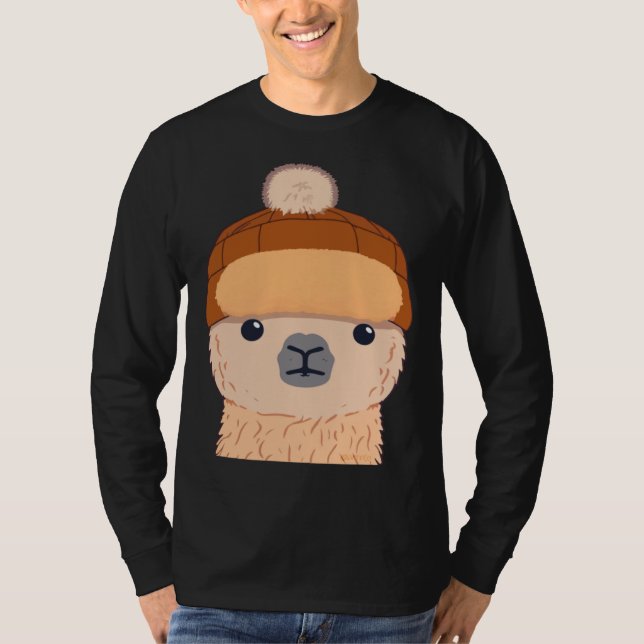 Camiseta Llama in Winter Hat Cute Character (Frente)