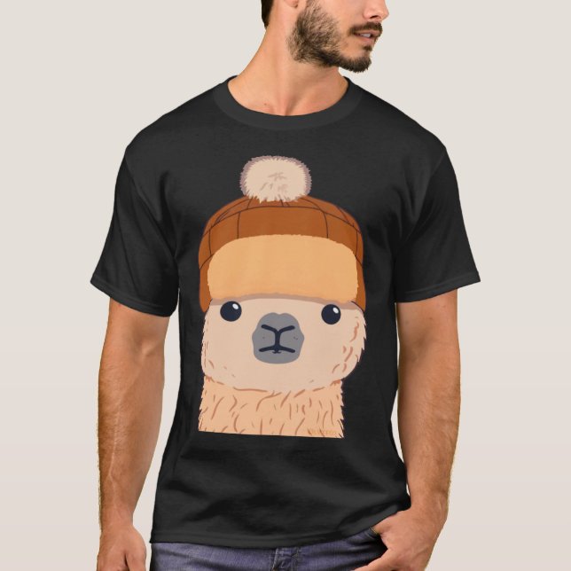 Camiseta Llama in Winter Hat Cute Character (Frente)