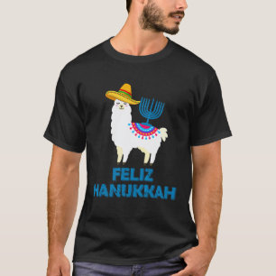 Camiseta Llama Ki Feliz Festa de Hanukkah Fantasia Menorá C