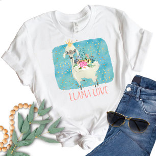 Camiseta Llama Love Crown Watercolor Cute Kawaii Adorável