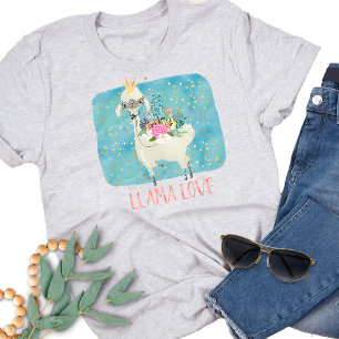 Camiseta Llama Love Crown Watercolor Cute Kawaii Adorável