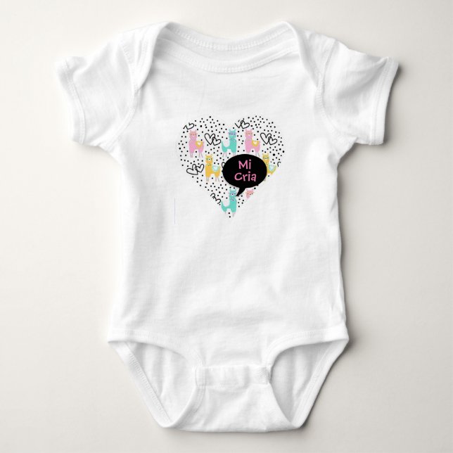 Camiseta Llama, Meu Bebê Llama, Mi Cria, Baby Bodysuit, Gif (Frente)